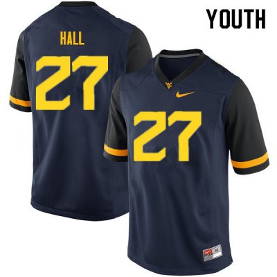 Youth West Virginia Mountaineers NCAA #27 Kwincy Hall Navy Authentic Nike Stitched College Football Jersey QM15J87SG